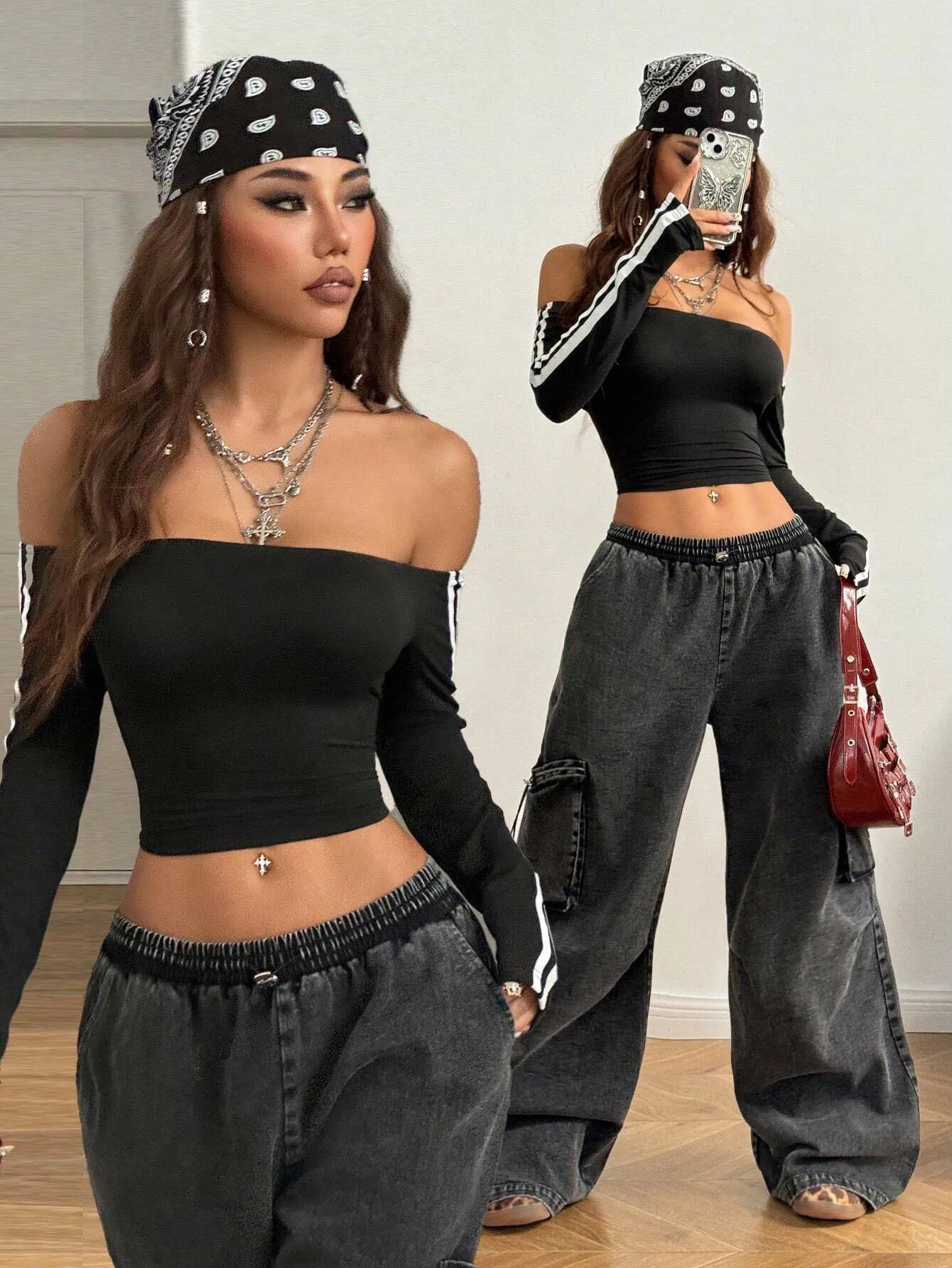 Women's Sexy Off-Shoulder Y2K Bodycon T-Shirt Fall Winter 2025