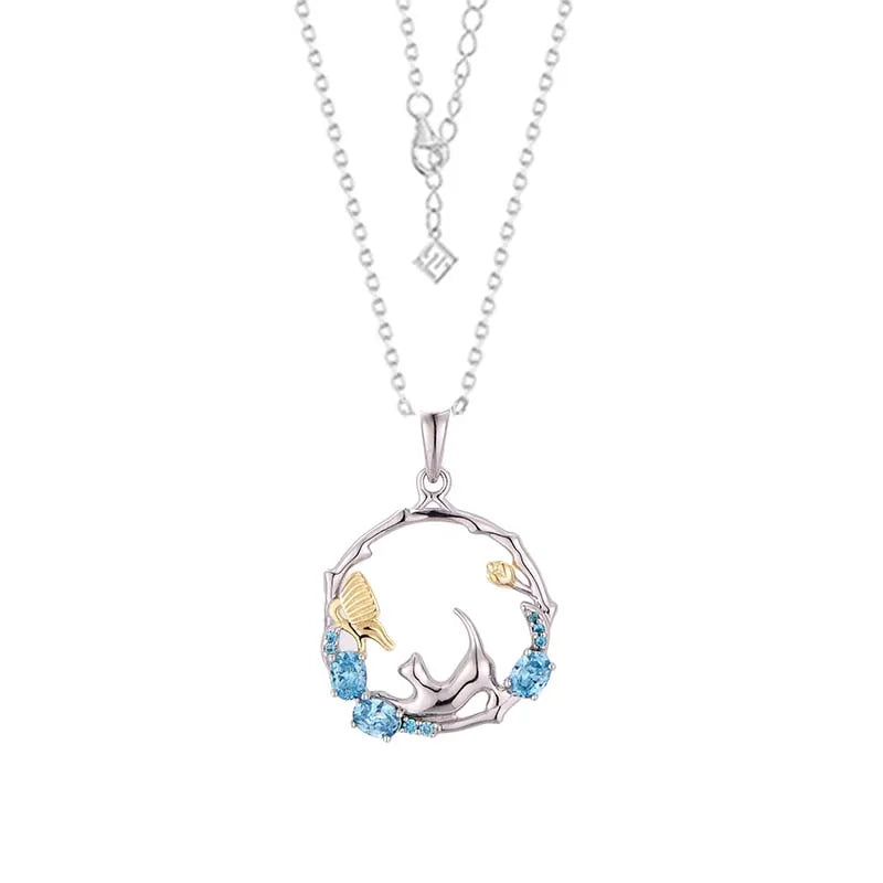 Bộ Trang Sức Mèo Bạc 925 Đính Đá Sang Trọng Nữ