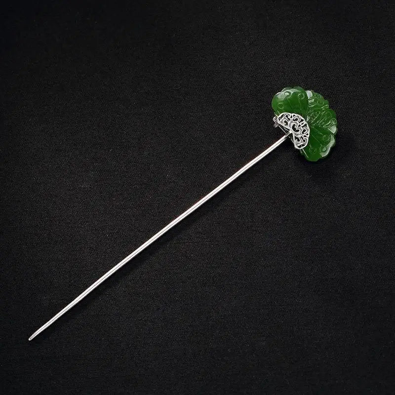 Antique style 925 silver jade butterfly hairpin