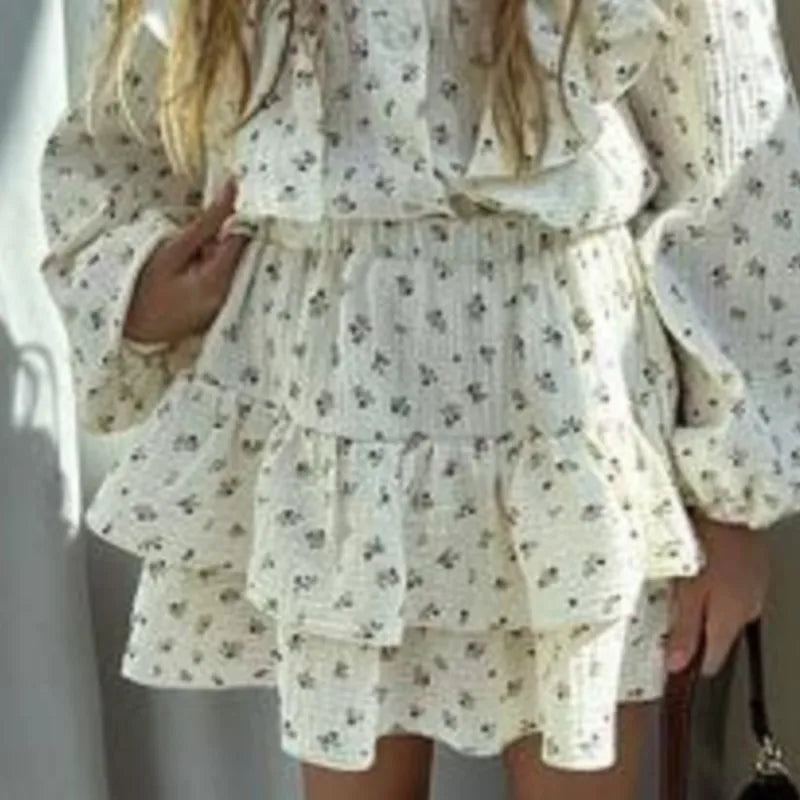 Baby Girl Floral Outfits 2-Piece Layered Top &amp; Skirt 2-7 Years Old