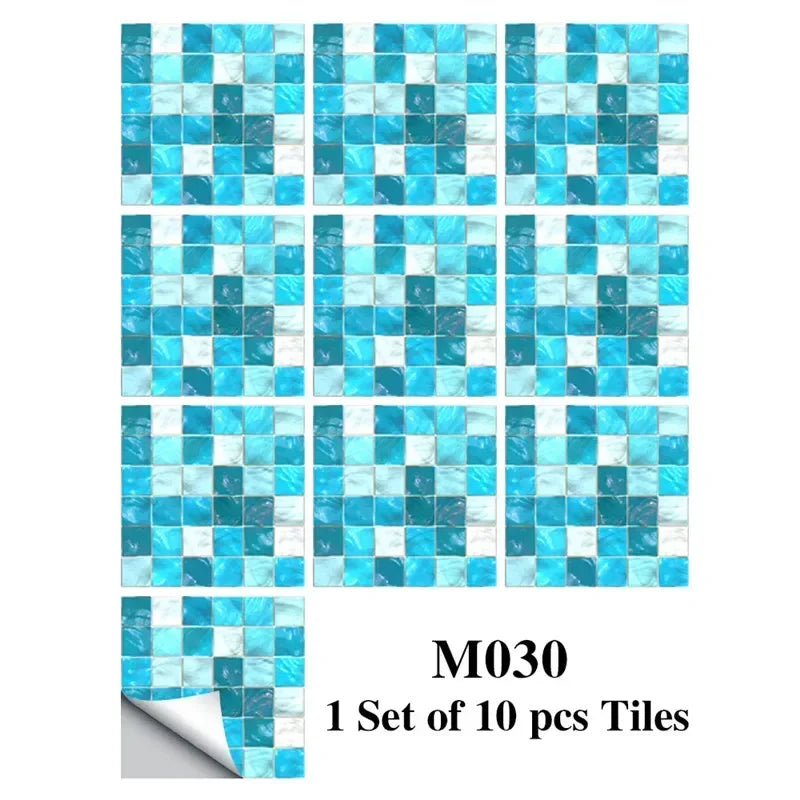 10pcs/set Marble Mosaic Tiles Wall Sticker Transfers Flat Covers for Kitchen Bathroom Stitching Stickers Self-adhesive Removable