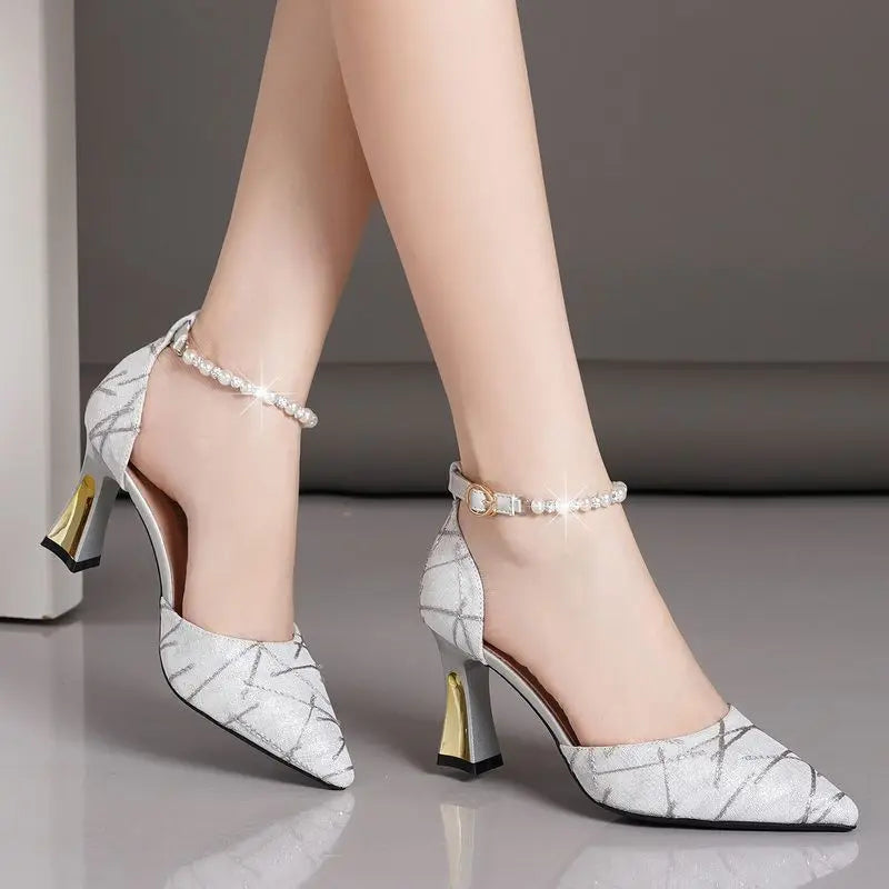Luxury Pointed Toe High Heels with Beads 2024