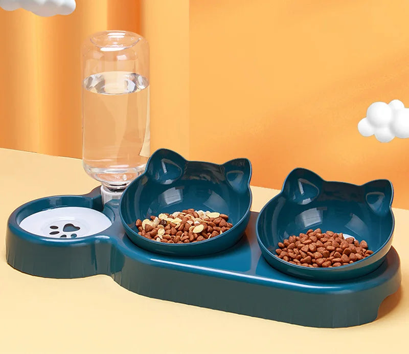 3 in 1 Cat Feeder Automatic Water Dispenser Double Bowl Pet Bowl for Small Dogs Cats Pet Food Container Cat Accessories - Daisan Mart