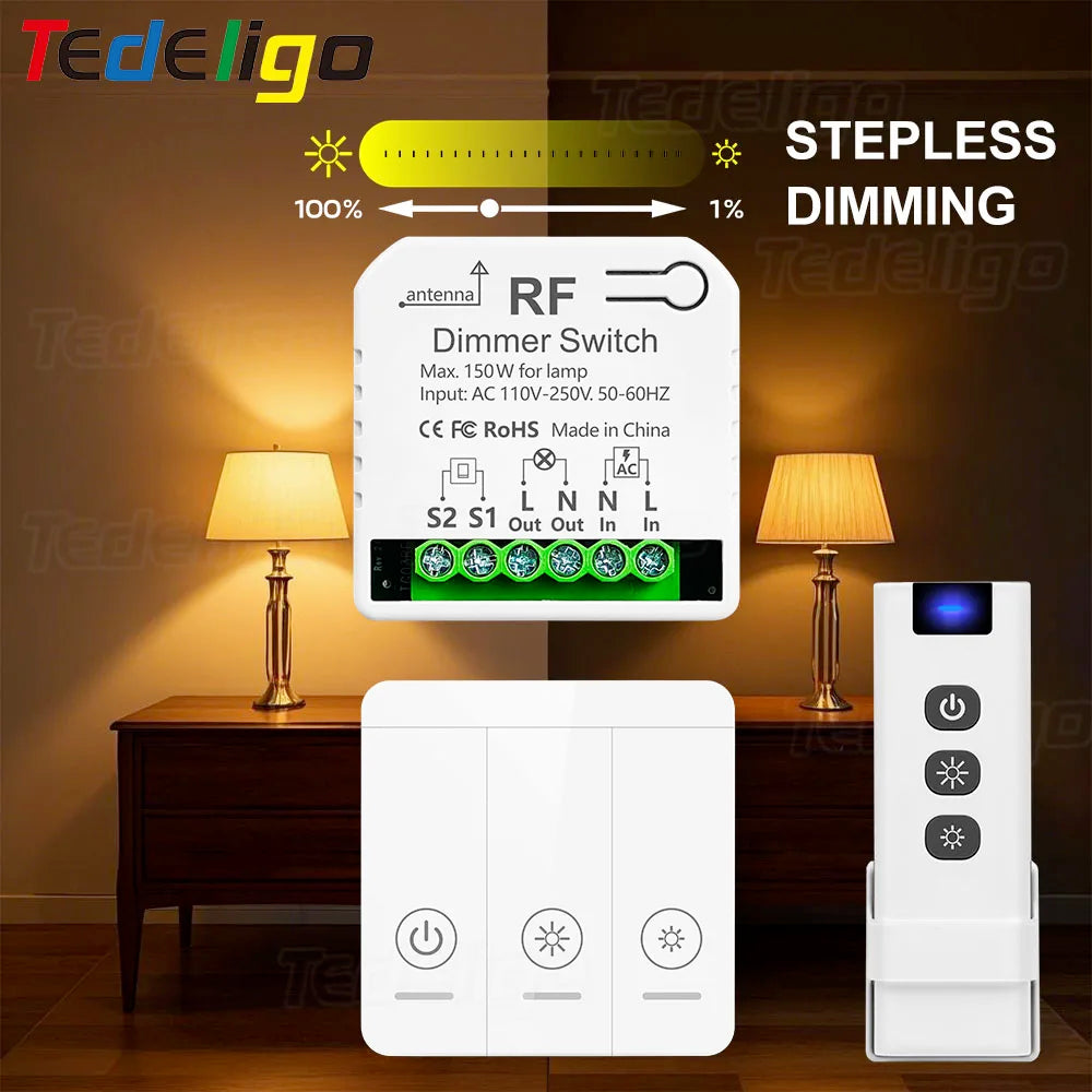 Công Tắc Dimmer 433MHz Điều Chỉnh Đèn LED 220V