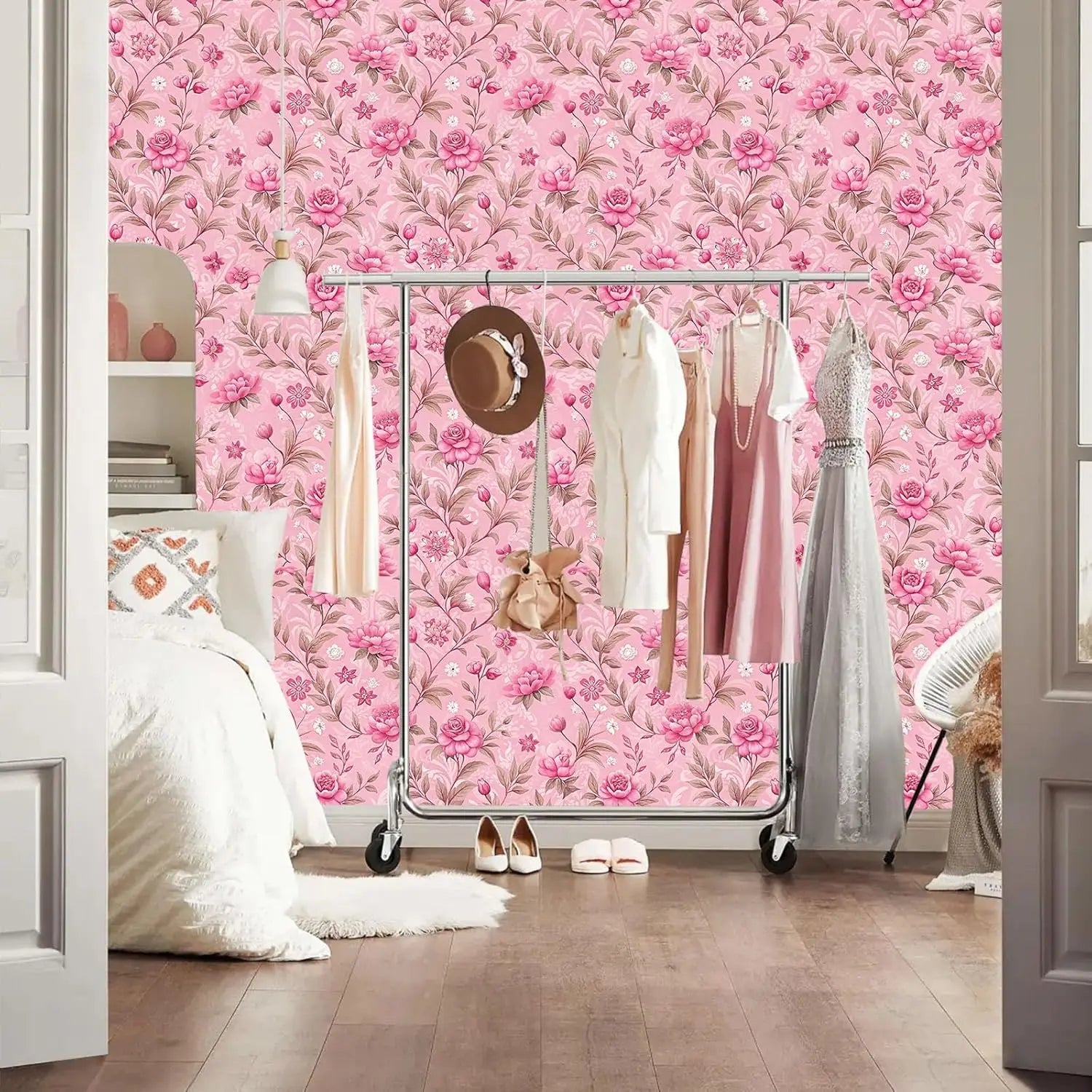 Giấy Dán Tường Hoa Hồng Nhạt Chống Thấm Tự Dính