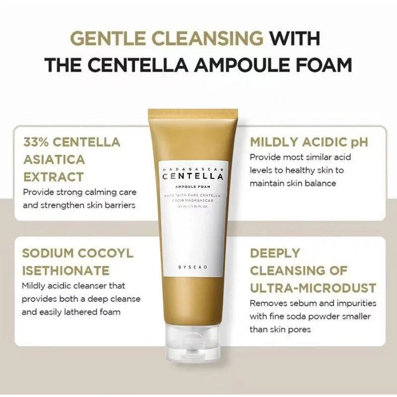 Centella Face Refreshing Foaming Cleanser,Gentle Removes Dirt,Oil Control Deep Cleansing Calming Ampoule Foam,Korean Skincare