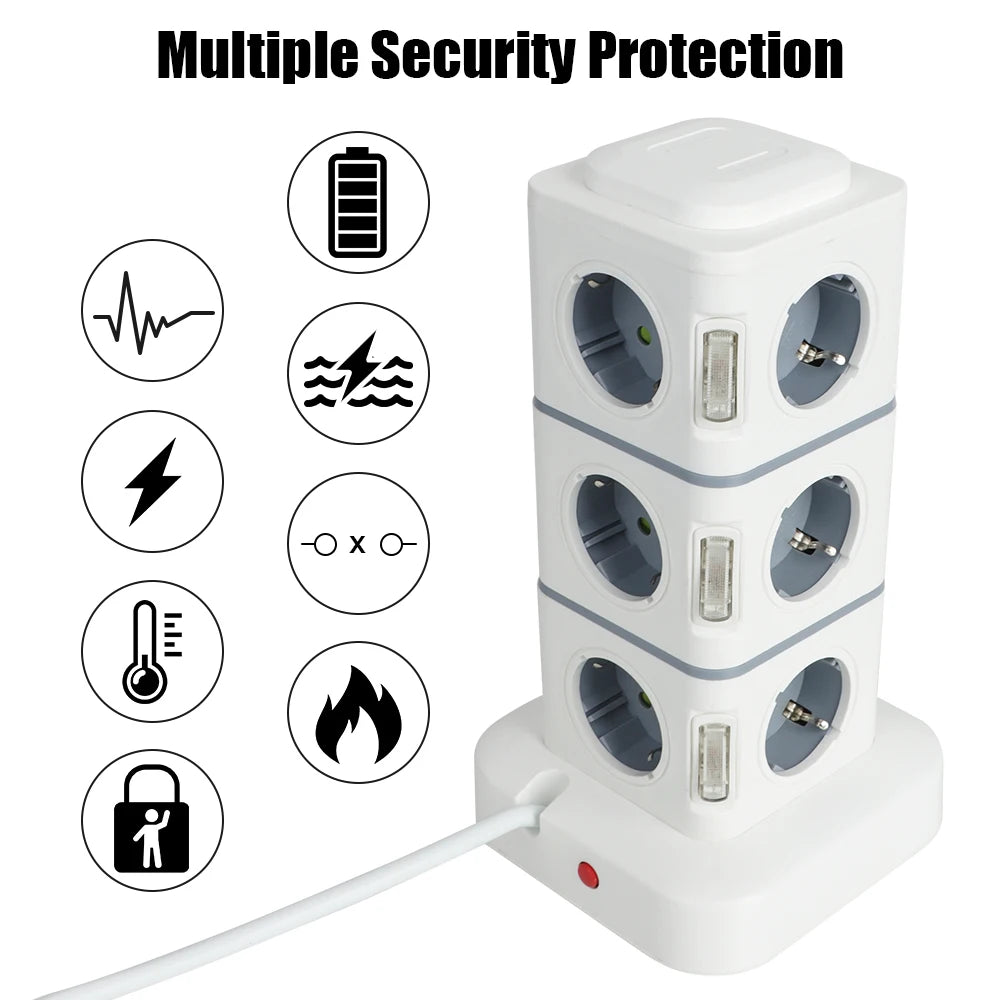 Ổ Cắm Đa Năng 12 Lỗ 4 USB Dây Dài 2.8m Chống Quá Tải