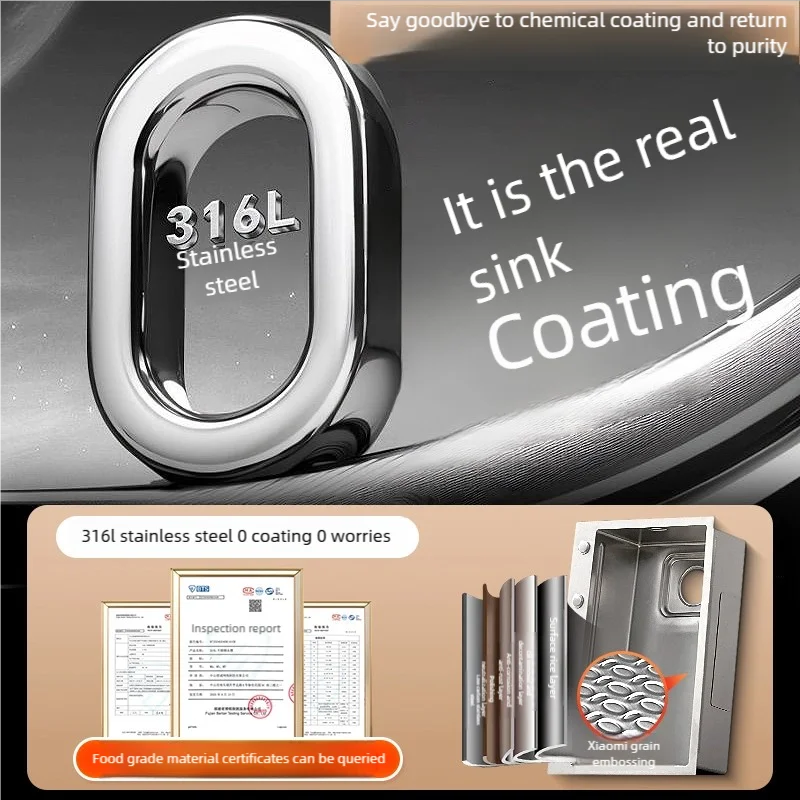 316L Stainless Steels Kitchen Sink Scratch and Grease Resistant Large Single Slot Household Left Right Mount Undermount Basin - Daisan Mart