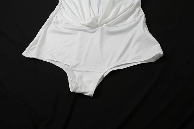 Nibber Deep v-Neck Bodysuits Women Folds Skinny High Elasticity Solid Simple Classic Sexy Midnight Summer Streetwear Outfits