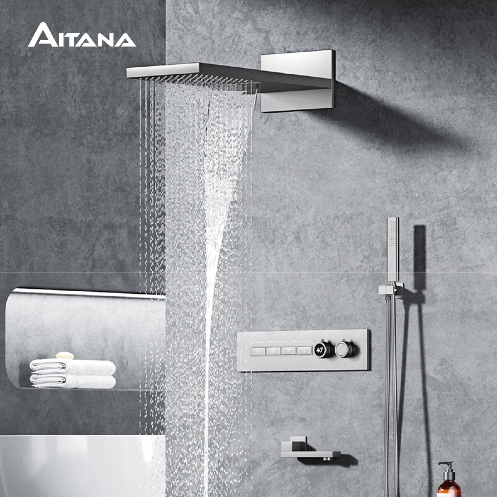 High-end 4-function LED black brass shower