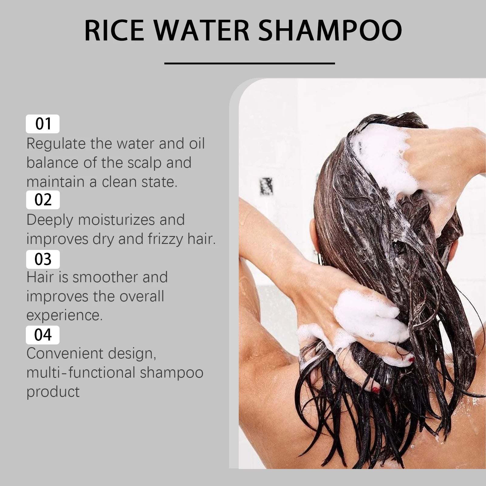 Rice Shampoo Reduces Hair Loss, Deep Nourishes, Restores Dry Hair