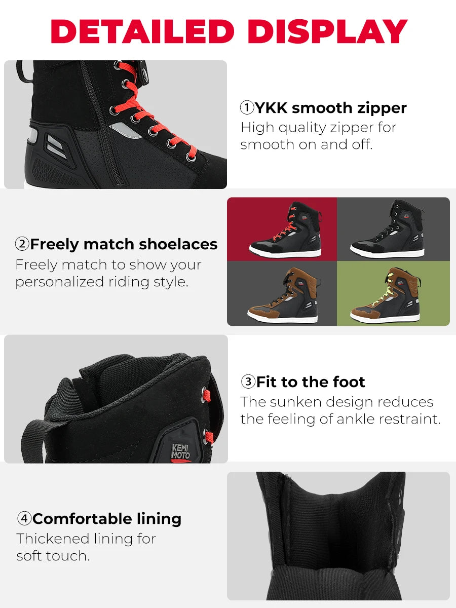 Giày Boots Nam Đi Xe Máy Phản Quang Bảo Hộ Thoáng Khí