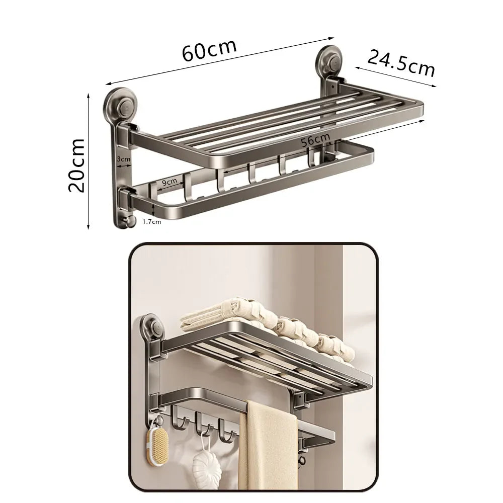 Gray Bath Hardware Set Suction Cup Bathroom Accessories Suit Wall-mounted Folding Towel Rack Towel Bar Corner Storage Organizer