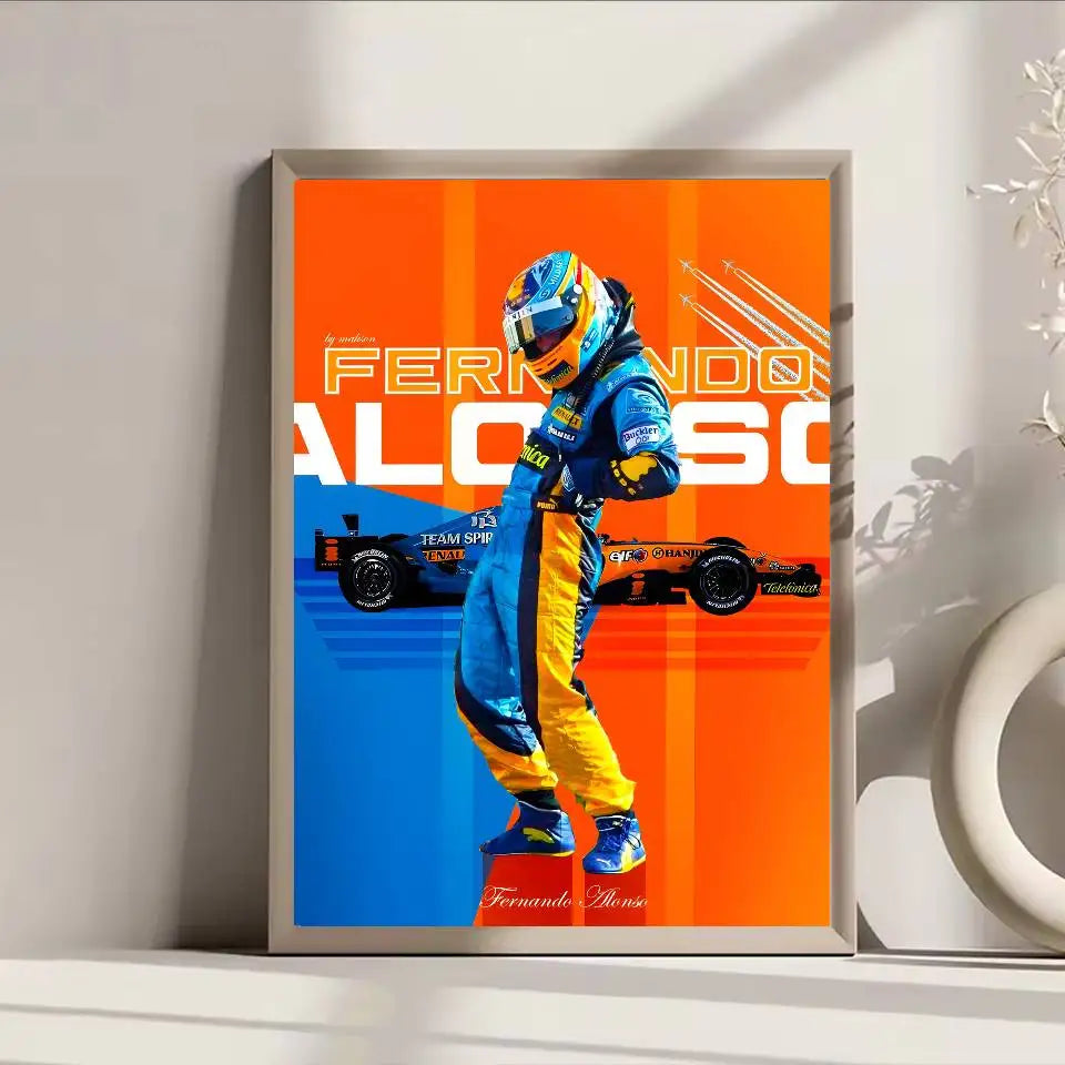 1PC F1 Racing Driver Fernando Alonso Poster Self-adhesive Art Waterproof Paper Sticker Coffee House Bar Room Wall Decor