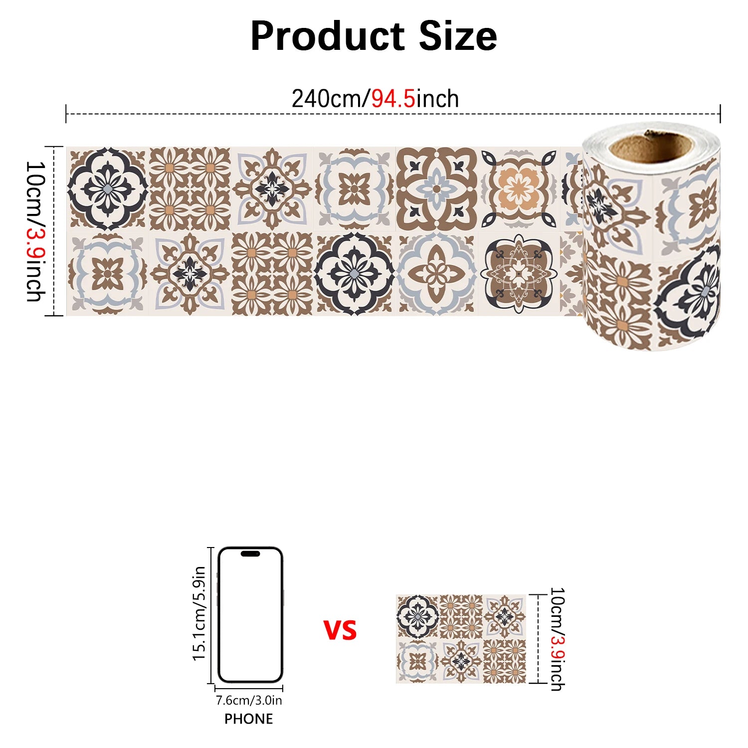 Bohemian Style Ceramic Tile Wall Sticker Bathroom Kitchen BackSplash Waistline Skirting Strip Decor Peel &amp; Stick Art Wall Decals