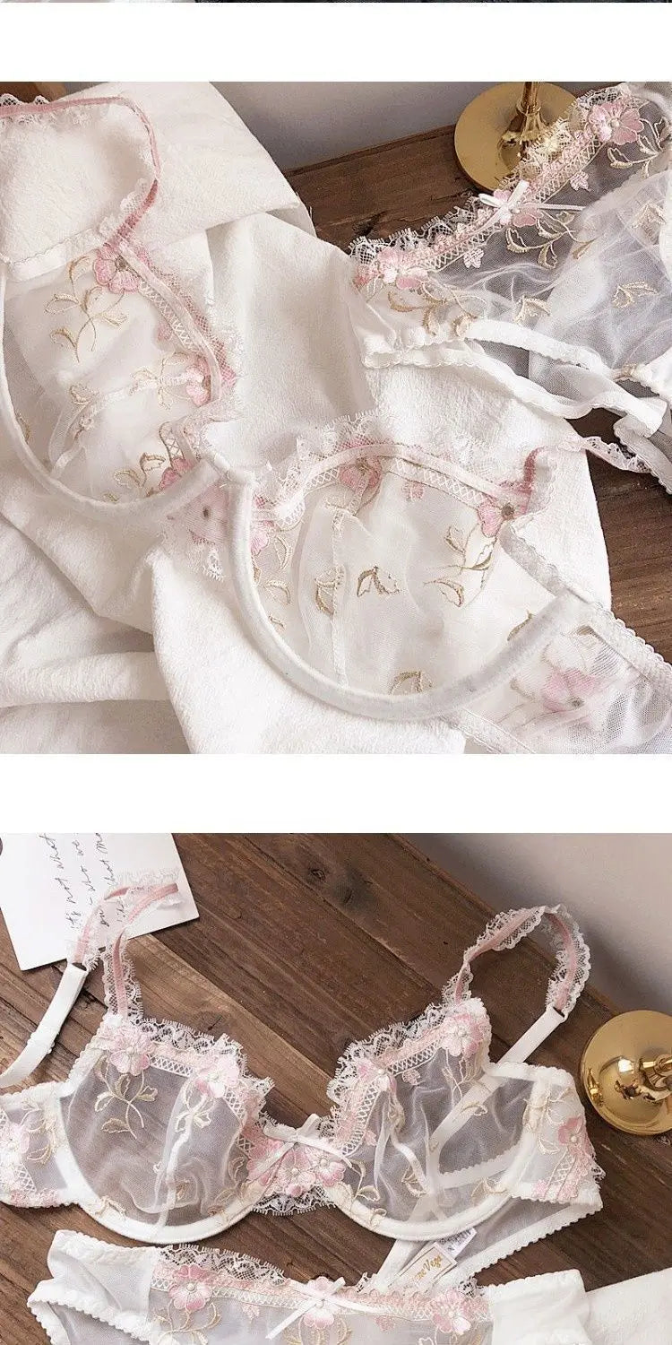 Women's Sexy White French Patterned Sheer Lace Bra