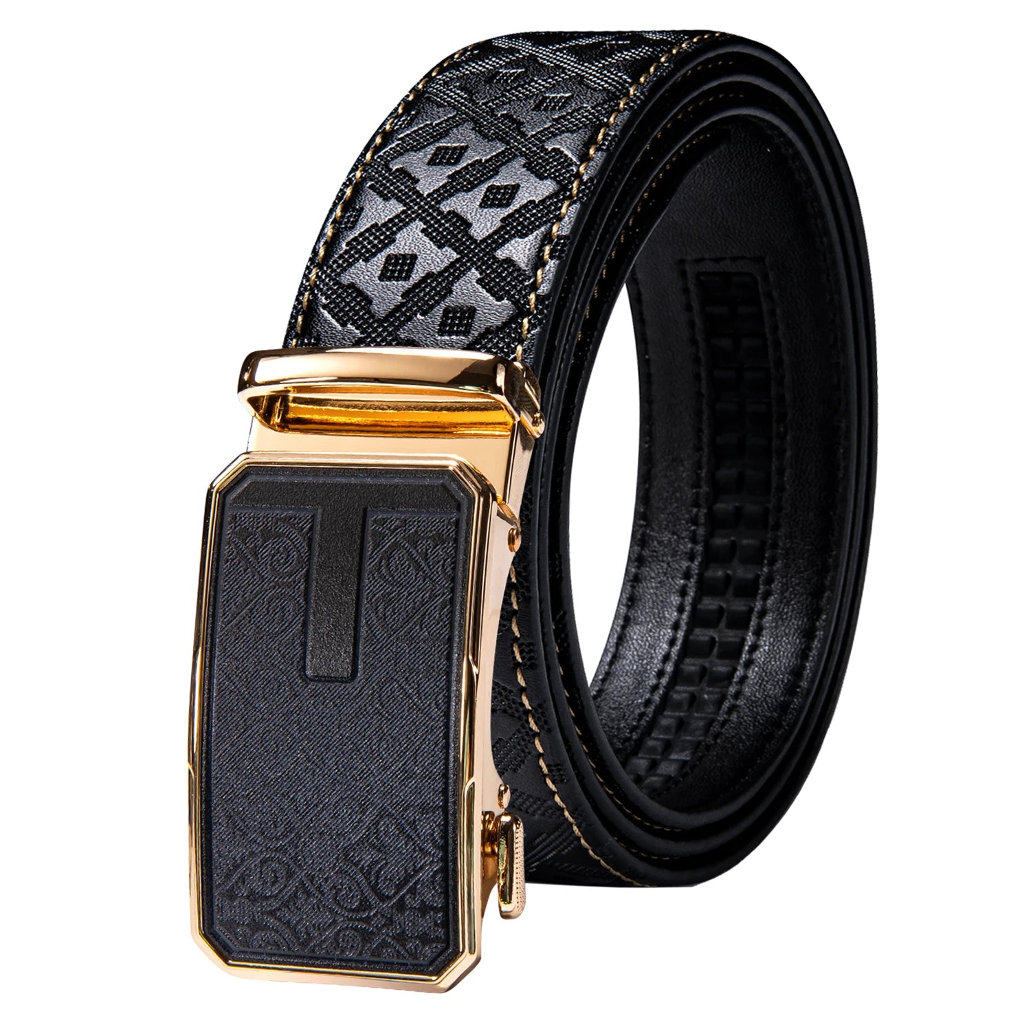 High quality black cowhide men's belt with automatic buckle 130cm