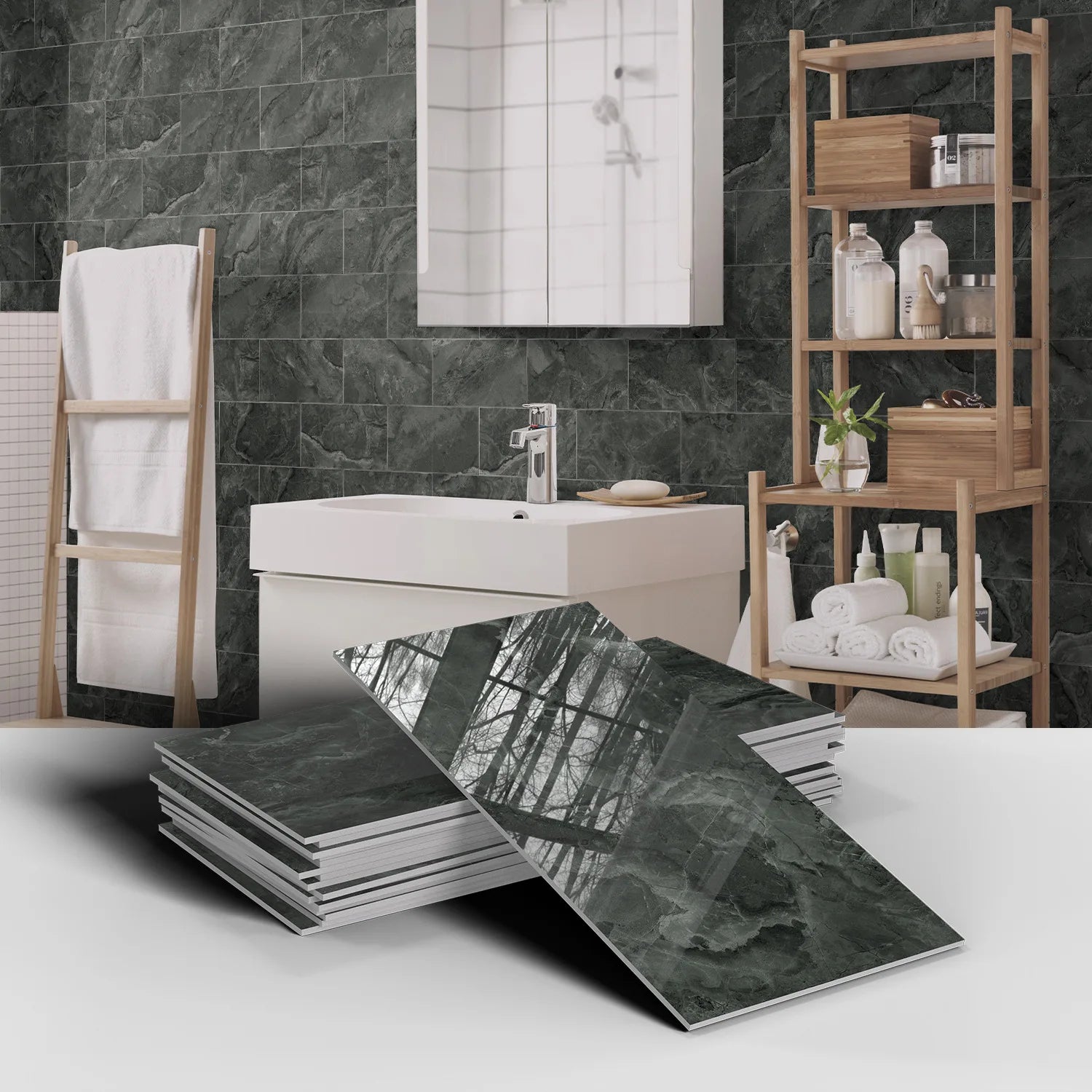 Set of 16 Waterproof Stone Pattern Foam Wall Stickers for Kitchen