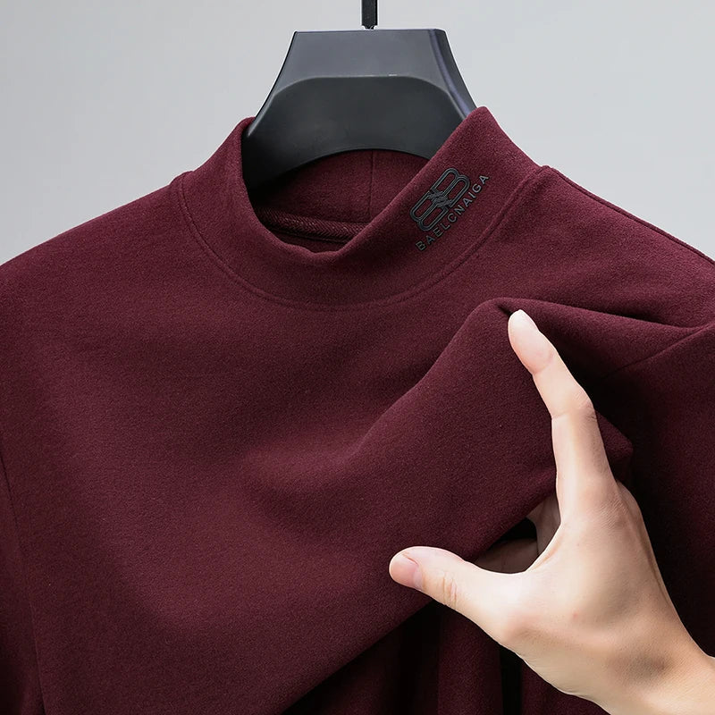 Men's High-Quality Velvet T-Shirt Printed with Warm Letters for Fall and Winter