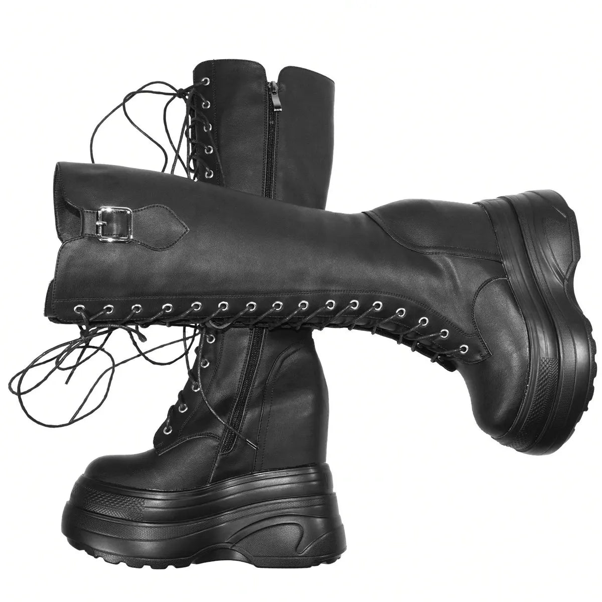 Genuine Leather Women's Boots with High Sole, Large Size Winter 44-47