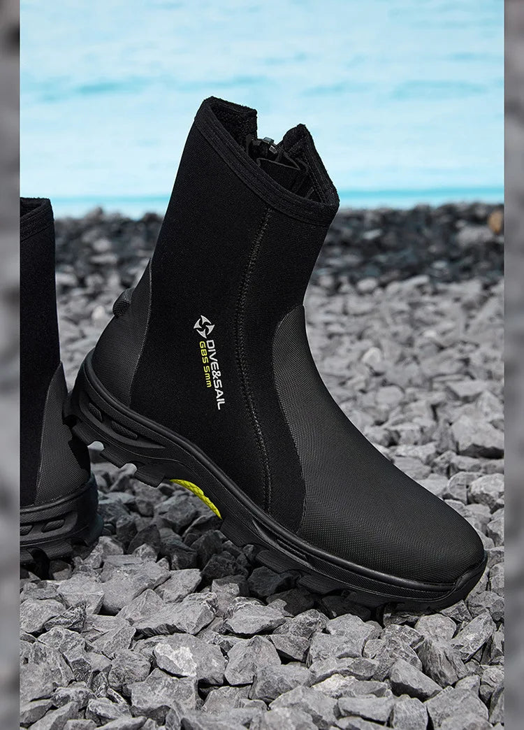 Adult 5MM High Top Hard Sole Diving Boots for Snorkeling Beach Outdoor