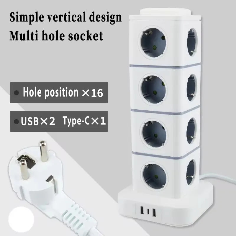 Ổ Cắm Tháp Đa Năng EU Có USB & Bảo Vệ Chống Sét