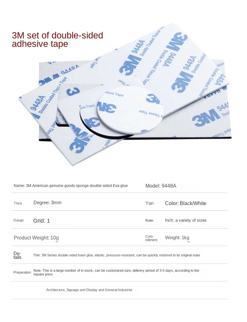 3M 9448A Strong Double Sided Foam Tape Self Adhesive EVA Foam Sticky Decor Strong Pad Mounting Sponge Adhesive Fixed Wall - Daisan Mart