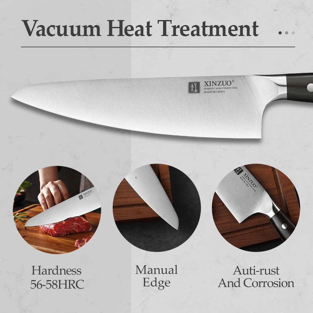 XINZUO kitchen knife set German steel 1.4116 ebony handle