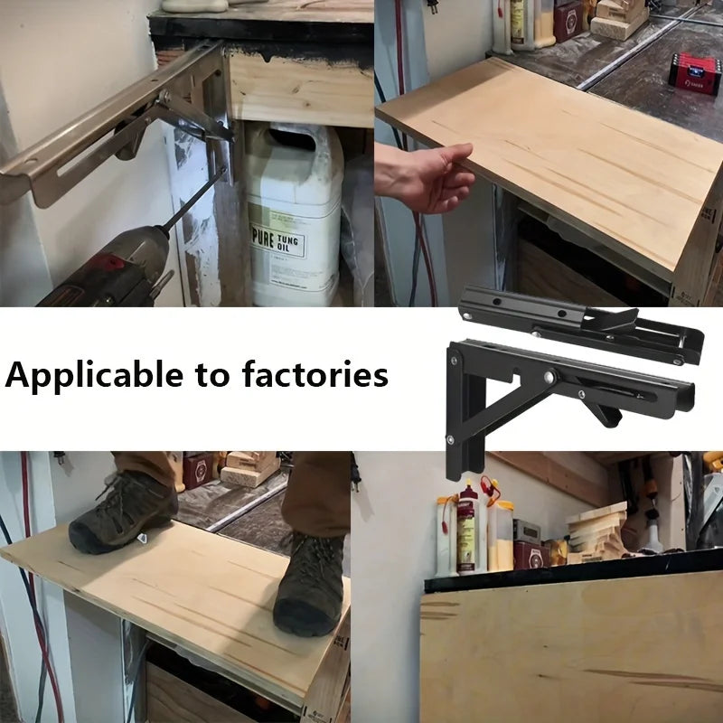 2PCS Sturdy Steel Folding Shelf Brackets Wall-Mounted Design for Workbench Table, Table Shelves Angle Bracket Home Hardware - Daisan Mart