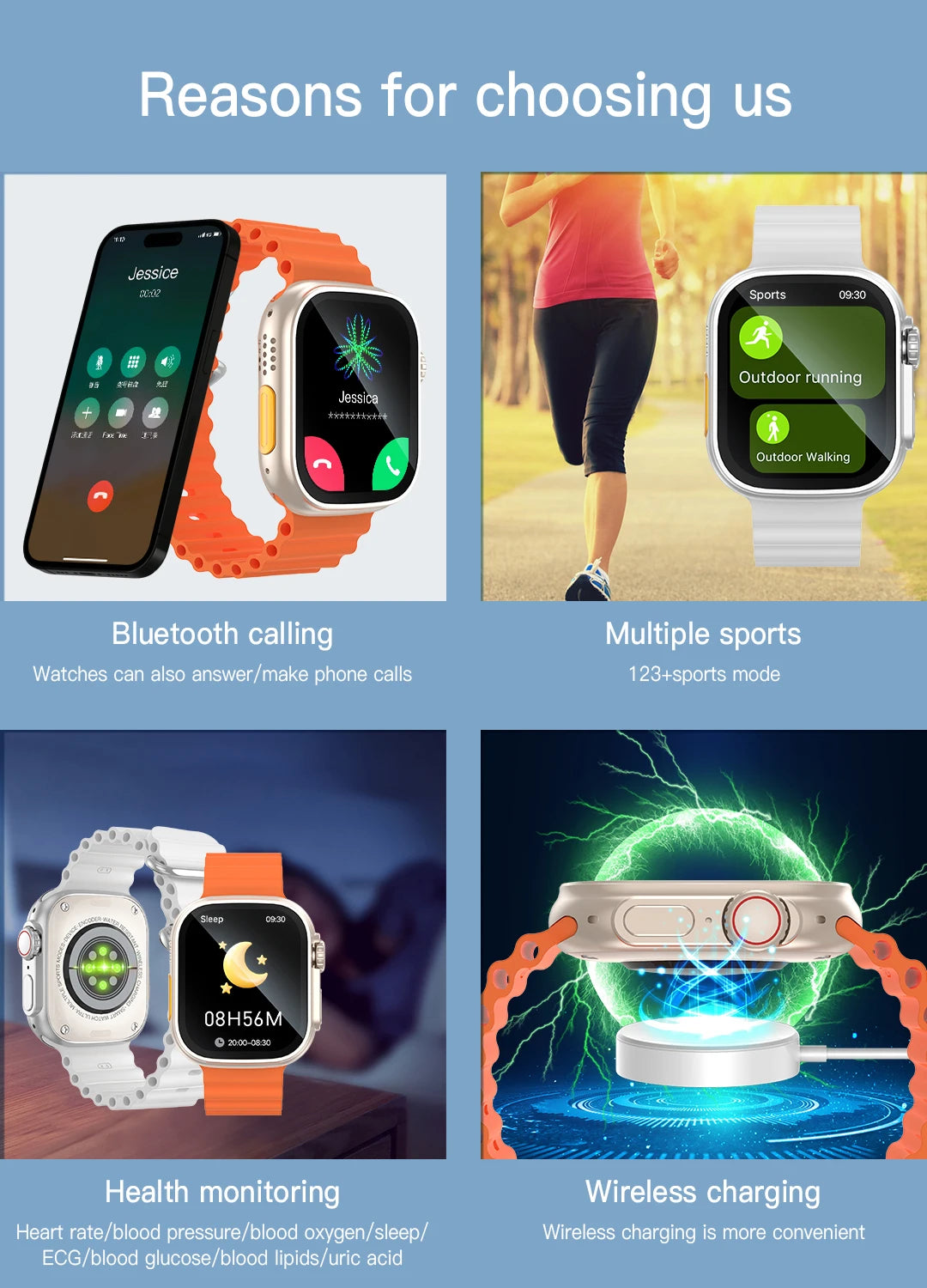 Đồng hồ thông minh 2.01 đo nhịp tim, huyết áp, tập luyện