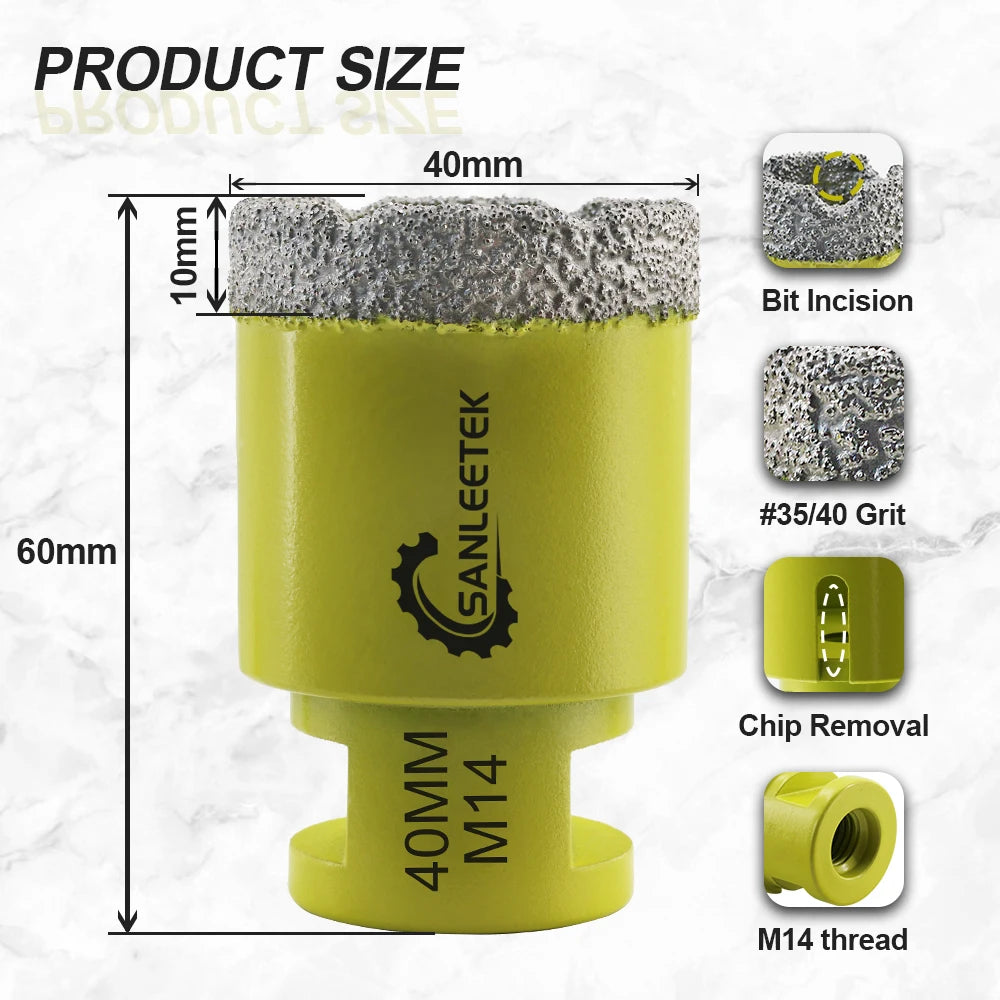 SANLEETEK 35/40/110mm Diamond Hole Saw Drill Core Bits Drill Bits Dry Drilling Ceramic Porcelain Tile Marble Granite M14 Thread
