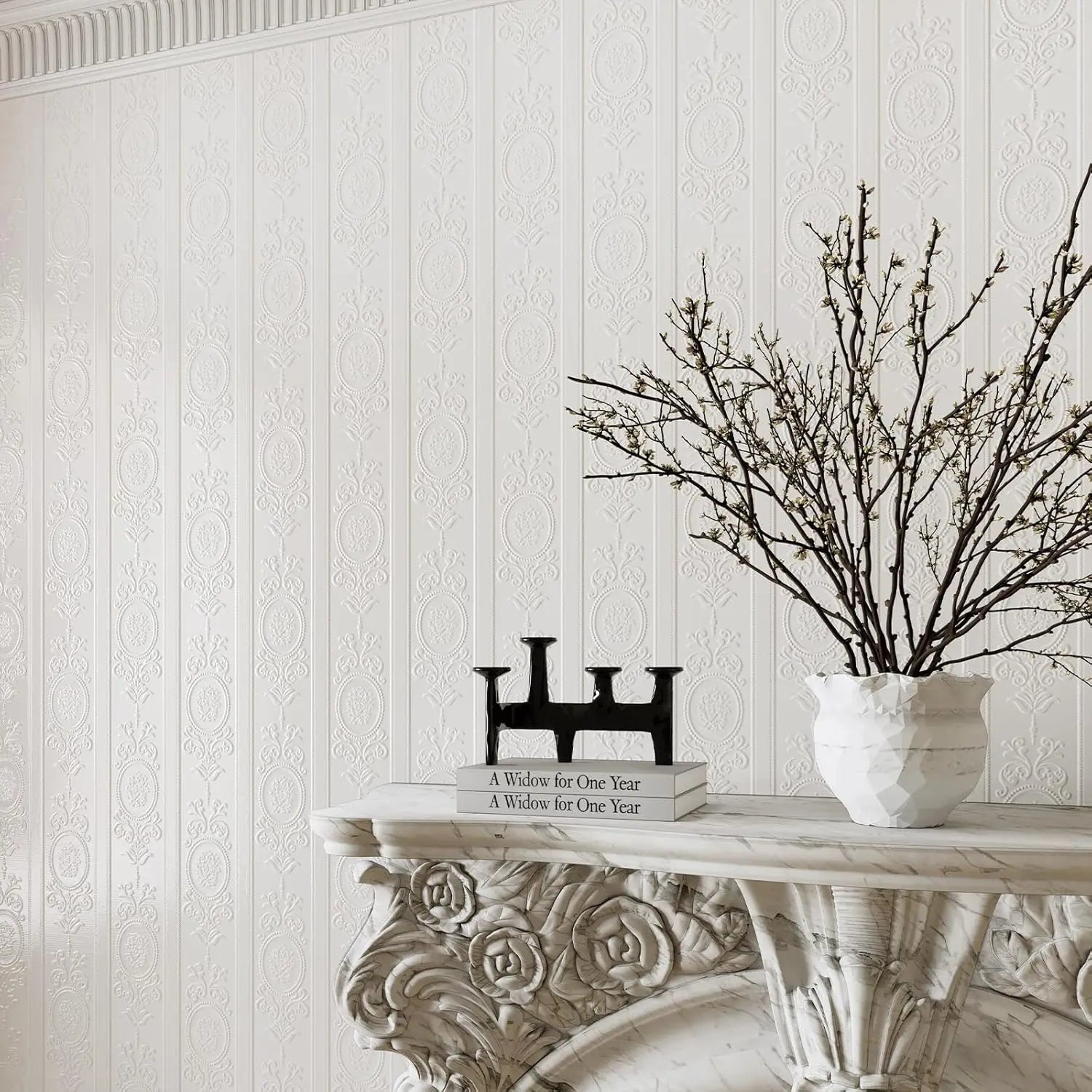 3D Green Embossed Peel and Stick Wallpaper Damask Textured Self Adhesive Wallpaper Modern Floral  Contact Paper for Living Room