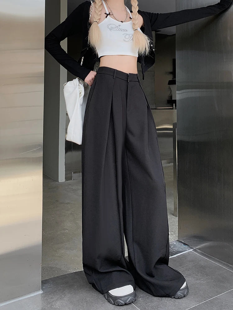 Office Suit Pants Floor Mop Pants For Women's Autumn Korean Version 2024 New High Waisted Design Loose Wide Leg Casual Pants - Daisan Mart
