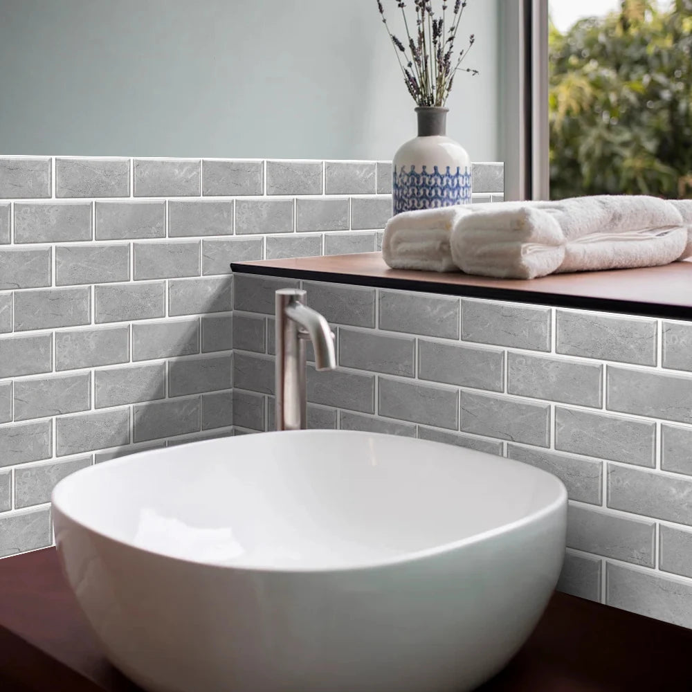 Waterproof Self Adhesive Removable 3D DIY Modern Grayish White Marble Tile Wall Sticker Bathroom Kitchen Cupboard Home Decor