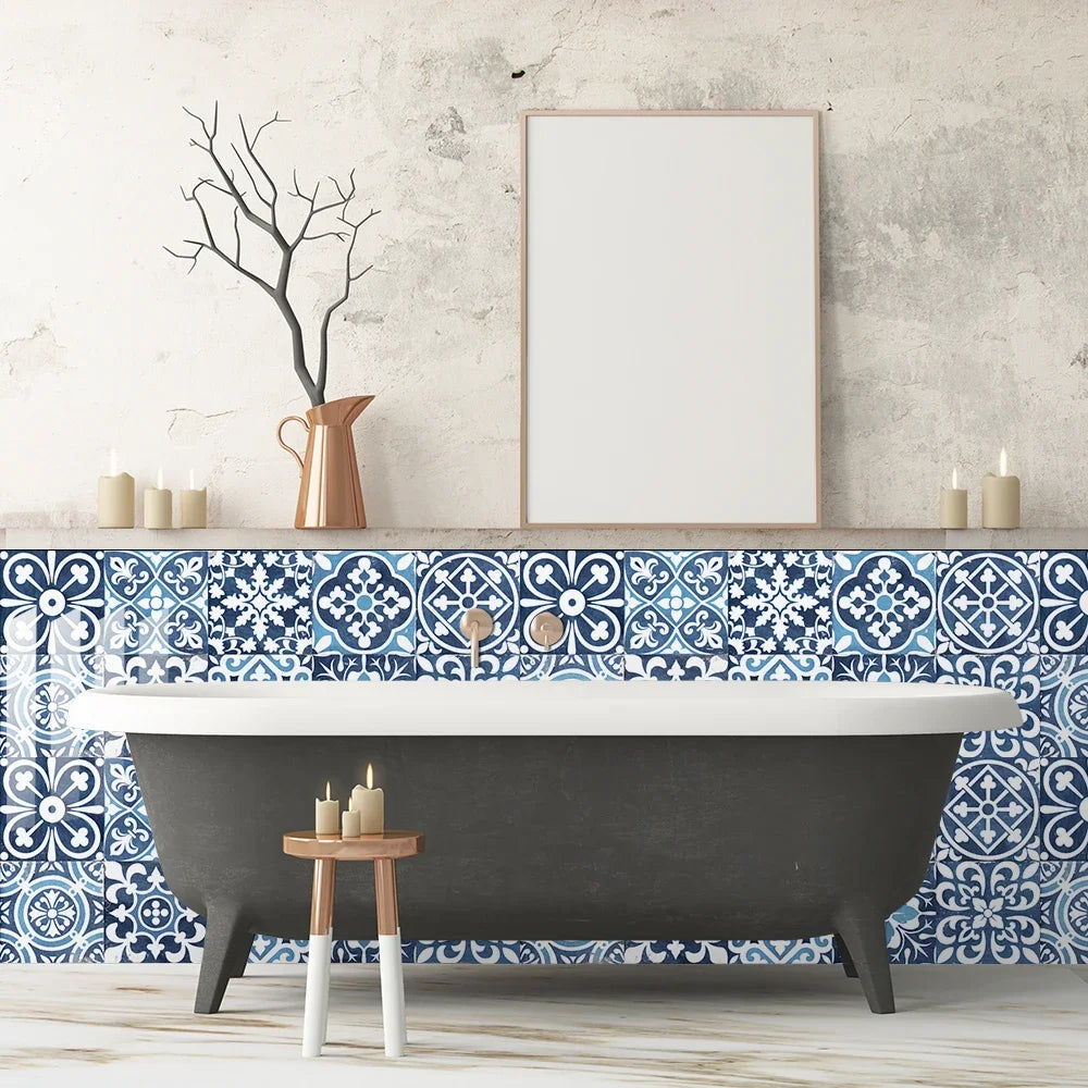 10pcs Mexican Style Tiles Sticker Kitchen Backsplash Oil-proof Cupboard Surface Gloss Peel &amp; Stick Waterproof Art Wall Decals