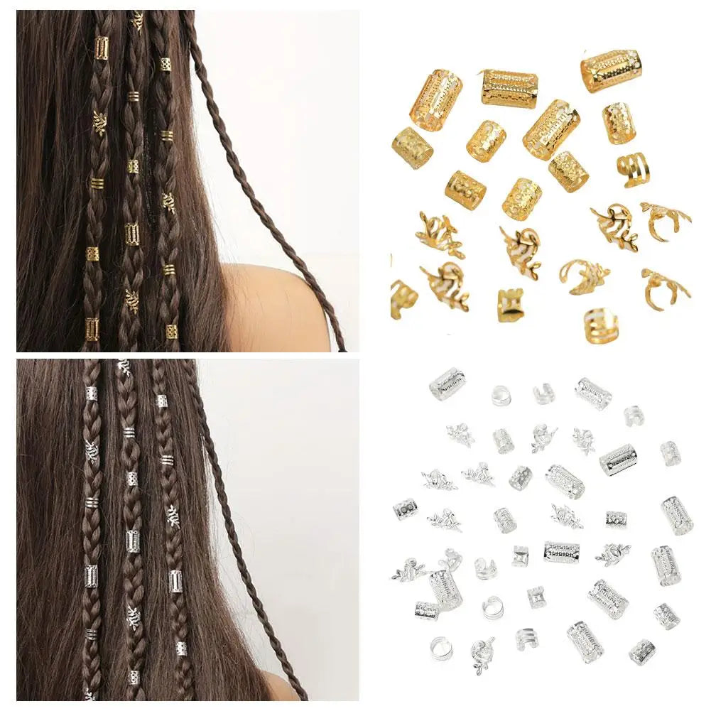 Bộ 40 Nhẫn Tóc Vàng/Bạc Trang Trí Tóc Tết Cá Tính