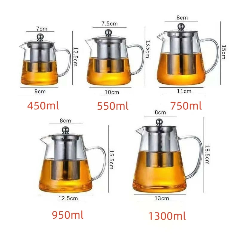 1pc Glass Teapot Heat Resistant Borosilicate Clear Tea Kettle with Removable Stainless Steel Infuser Kettle Kung Fu Teaware Set