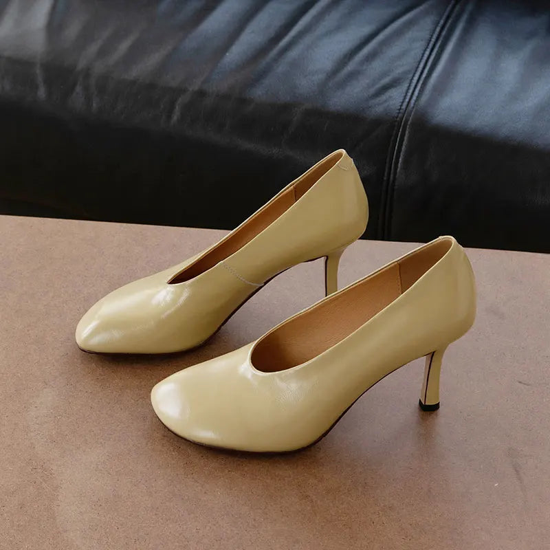 Giày Cao Gót Nữ Phong Cách Retro Pháp Da Thủ Công
