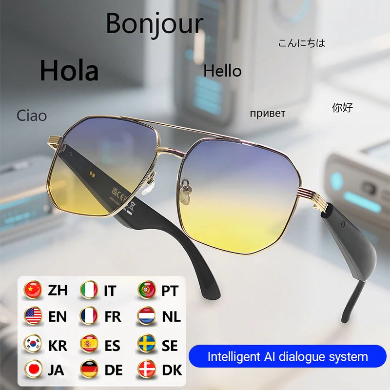 LIGE Ai Smart Bluetooth Glasses 100+Languages ​​Translation Real-time Q&amp;A BT5.4 Music UV Protection Smart Sunglasses for Men Women