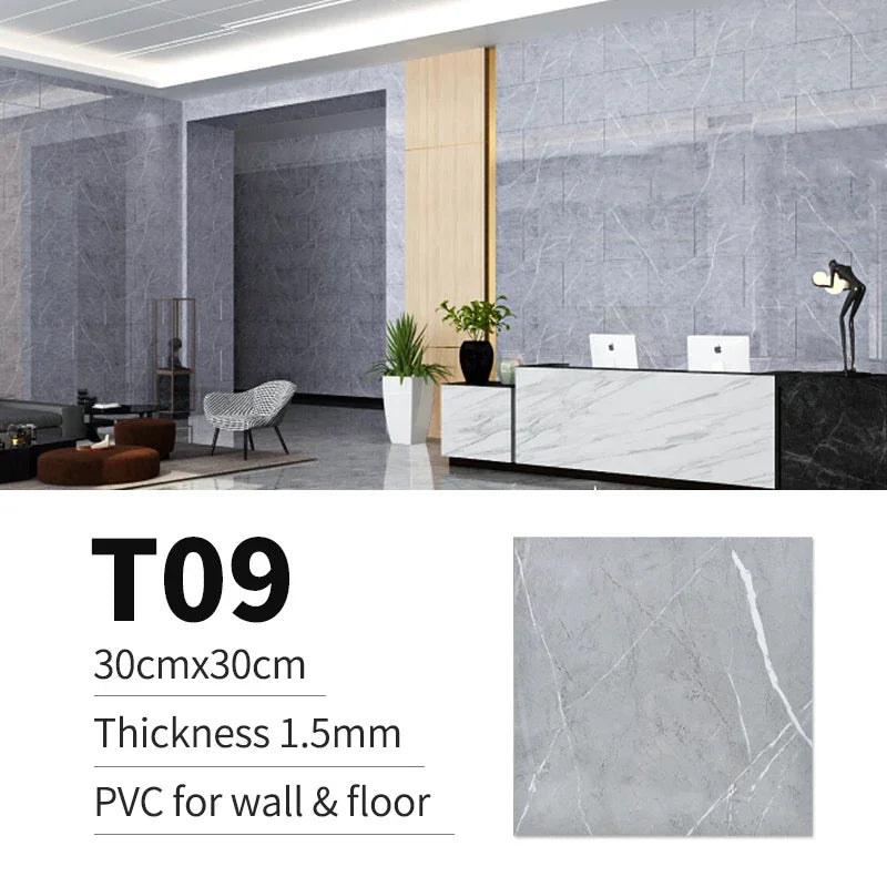10/20/30pcs of PVC Imitation Marble Floor Stickers Self-adhesive Wall Stickers Waterproof Bathroom Decoration Decals 30*30cm