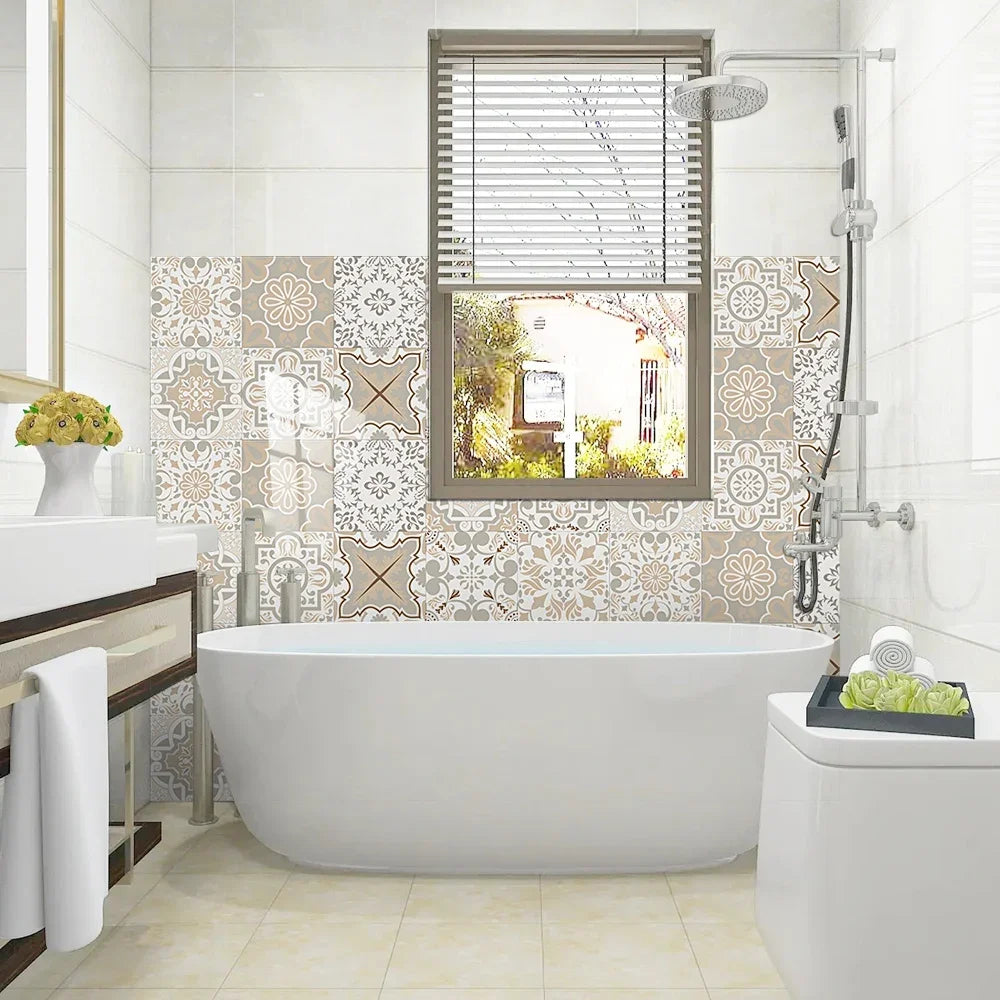 10pcs/set Portuguese Style Tiles Sticker Kitchen Backsplash Oil-proof Cupboard Washbasin Peel &amp; Stick Waterproof Art Wall Decals