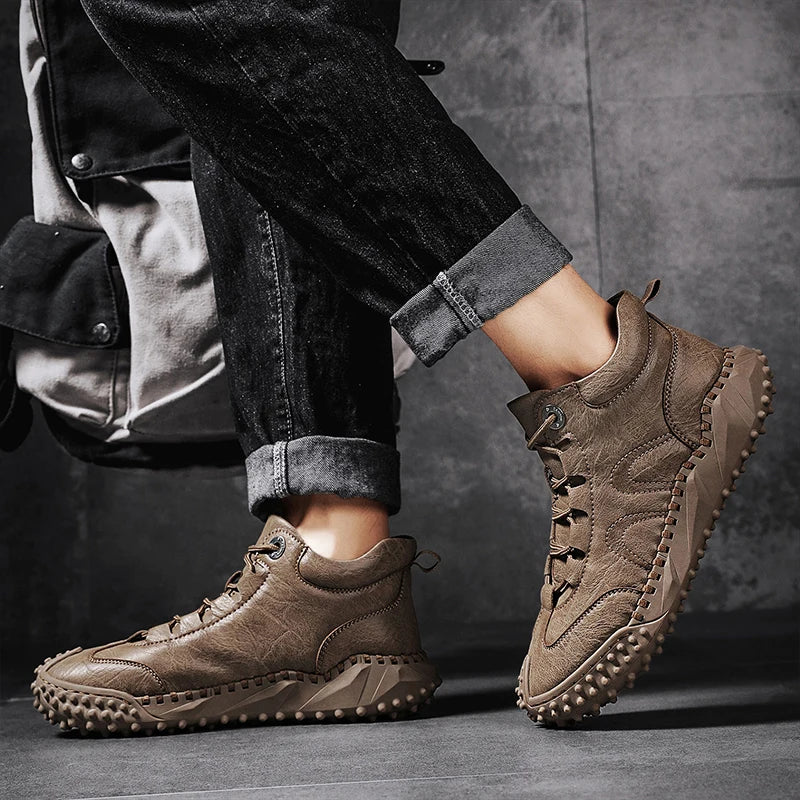 Men's Vintage Handmade Leather High-Top Lace-Up Retro Shoes