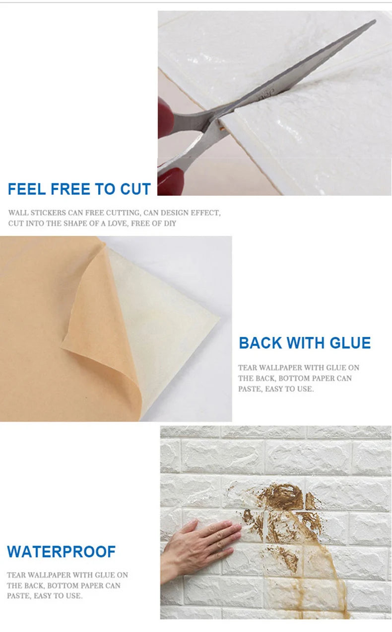 Giấy dán tường 3D chống nước giả gạch tự dán 70x100