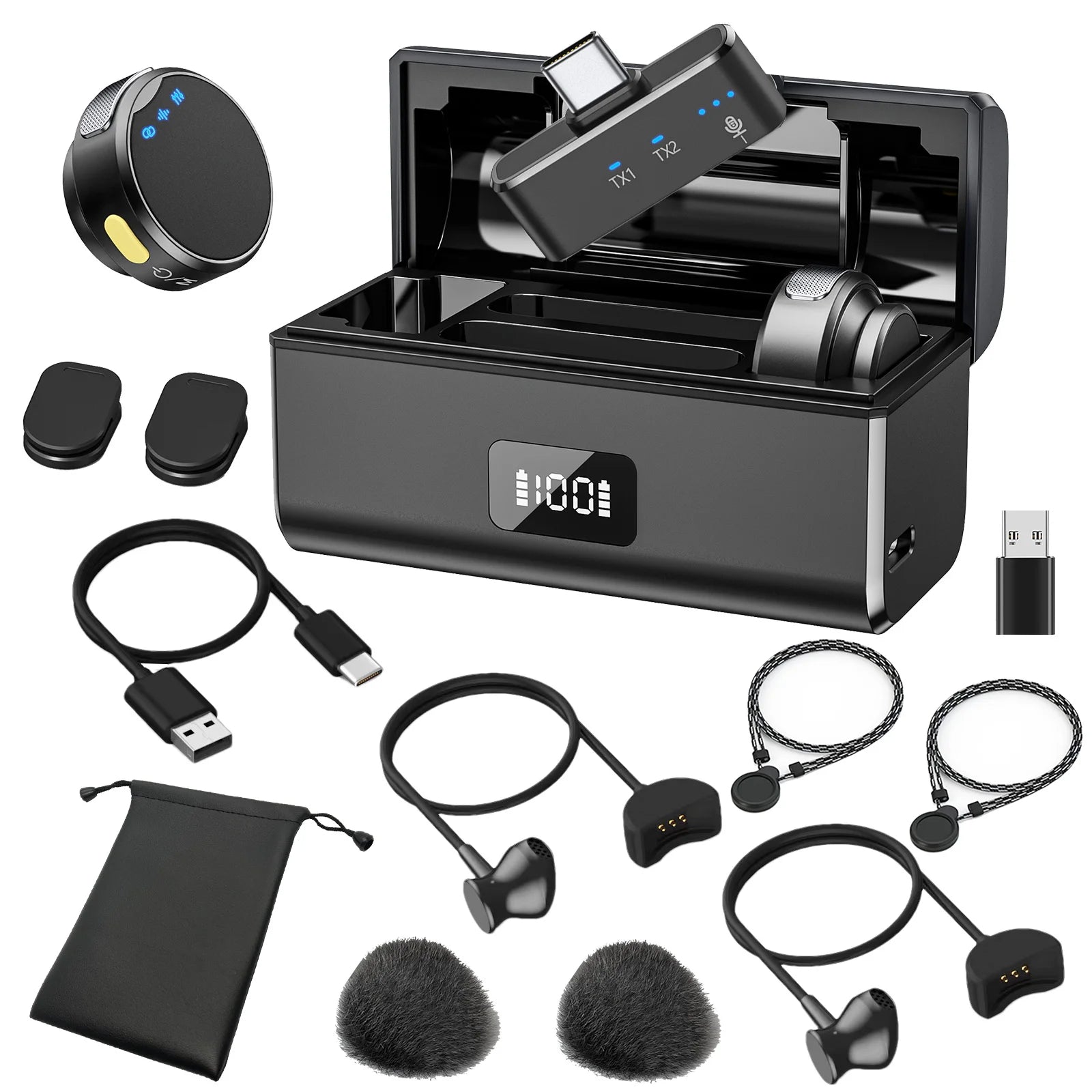 Wireless Lavalier Microphone with Noise Canceling Professional Magnetic Microphone for Studio Recording Interview Live Broadcast