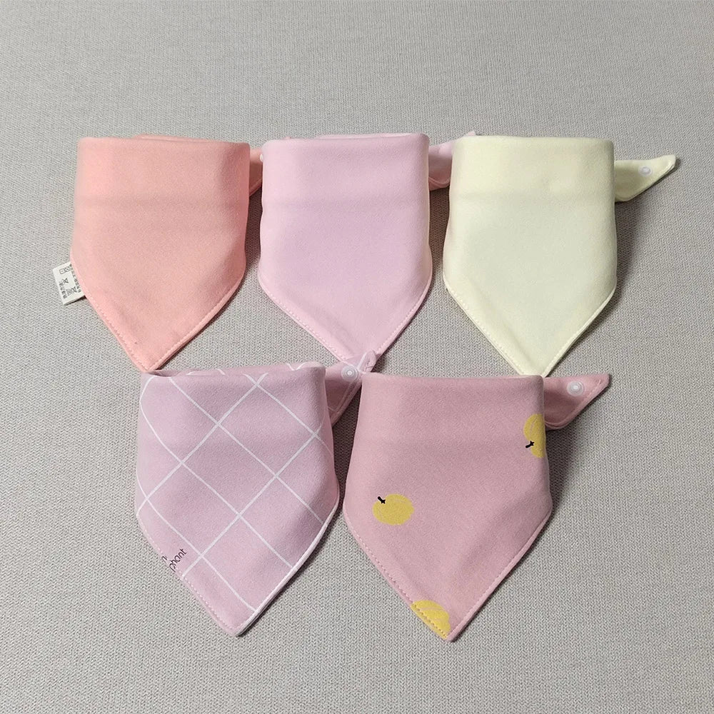 5-Piece Cotton Triangle Bib for Babies with Cute Patterns