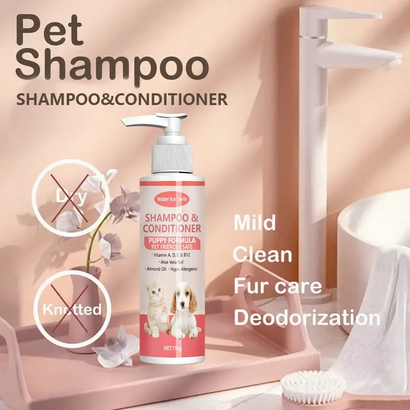 Pet Shampoo Conditioner – Cleans, Conditions, Nourishes Fur Vitamin-Enriched Almond Oil Formula. Gentle Deodorizing Care.