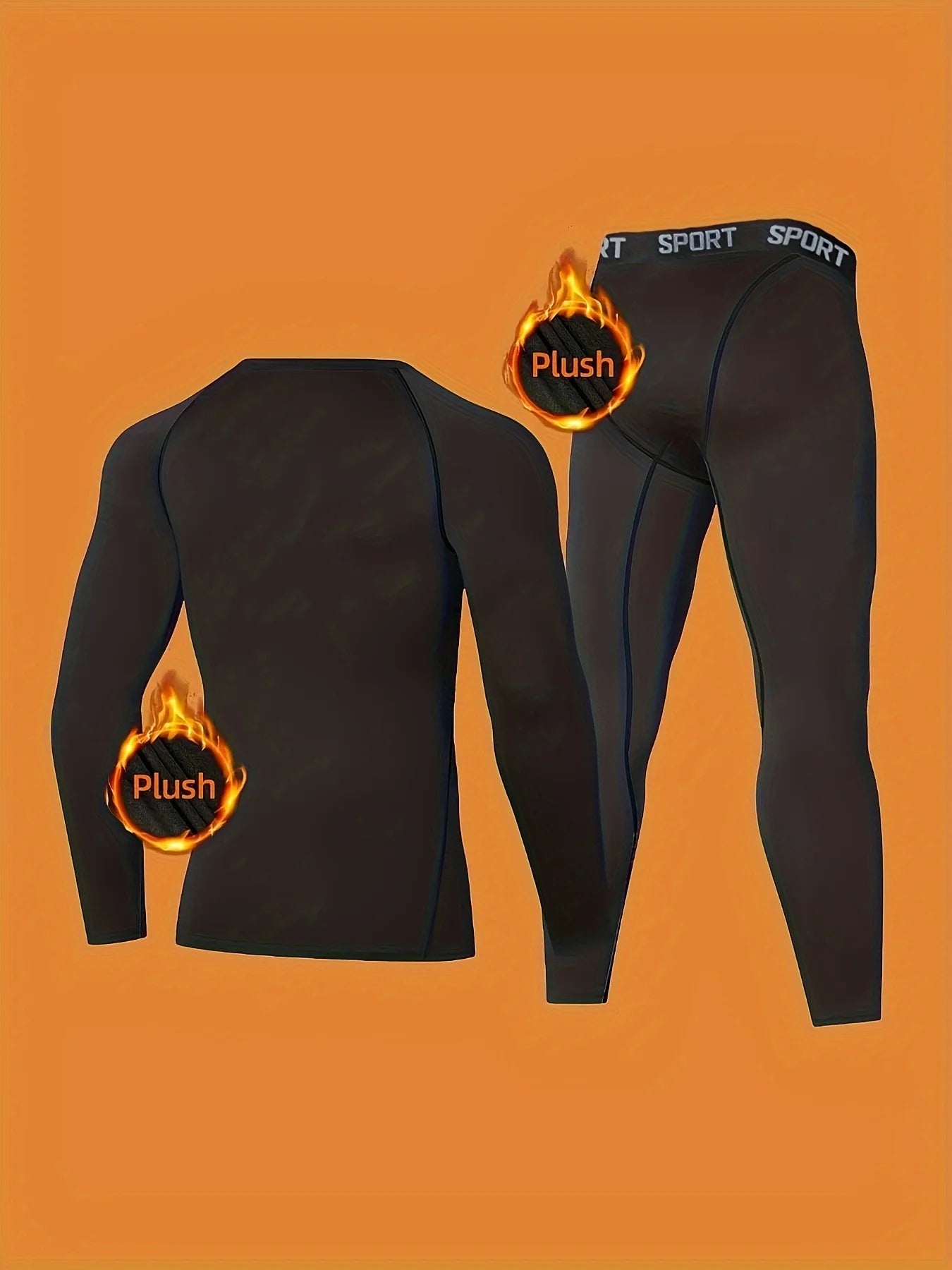 Sports thermal underwear set, quick drying thermal jacket and elastic compression pants, suitable for outdoor sports, home warm