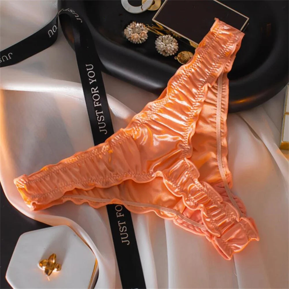 Sexy Elastic Silk Lace Panties Bow Ruffle Big Size Women