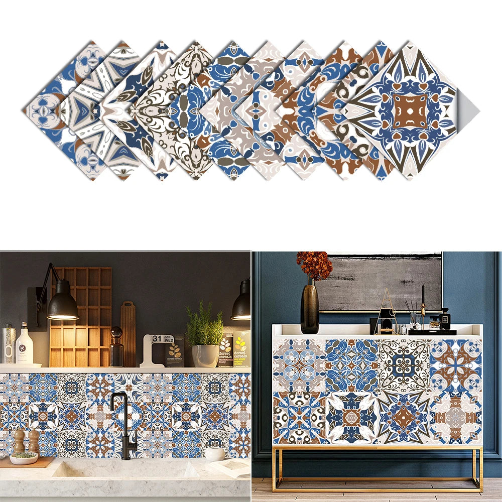 10pcs Blue &amp; Gray Matte Surface Wall Sticker Film For Tiles /Ground in Kitchen Backsplash Floor PVC Art Wallpaper Peel &amp; Stick