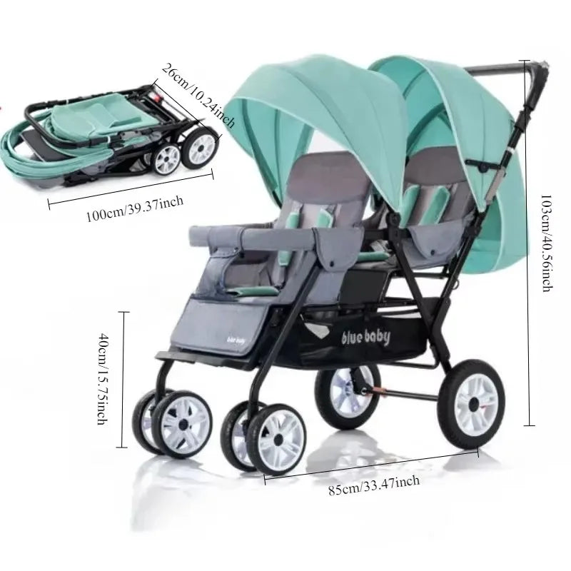 Premium Foldable Lightweight Double Stroller, Front and Back, Safe